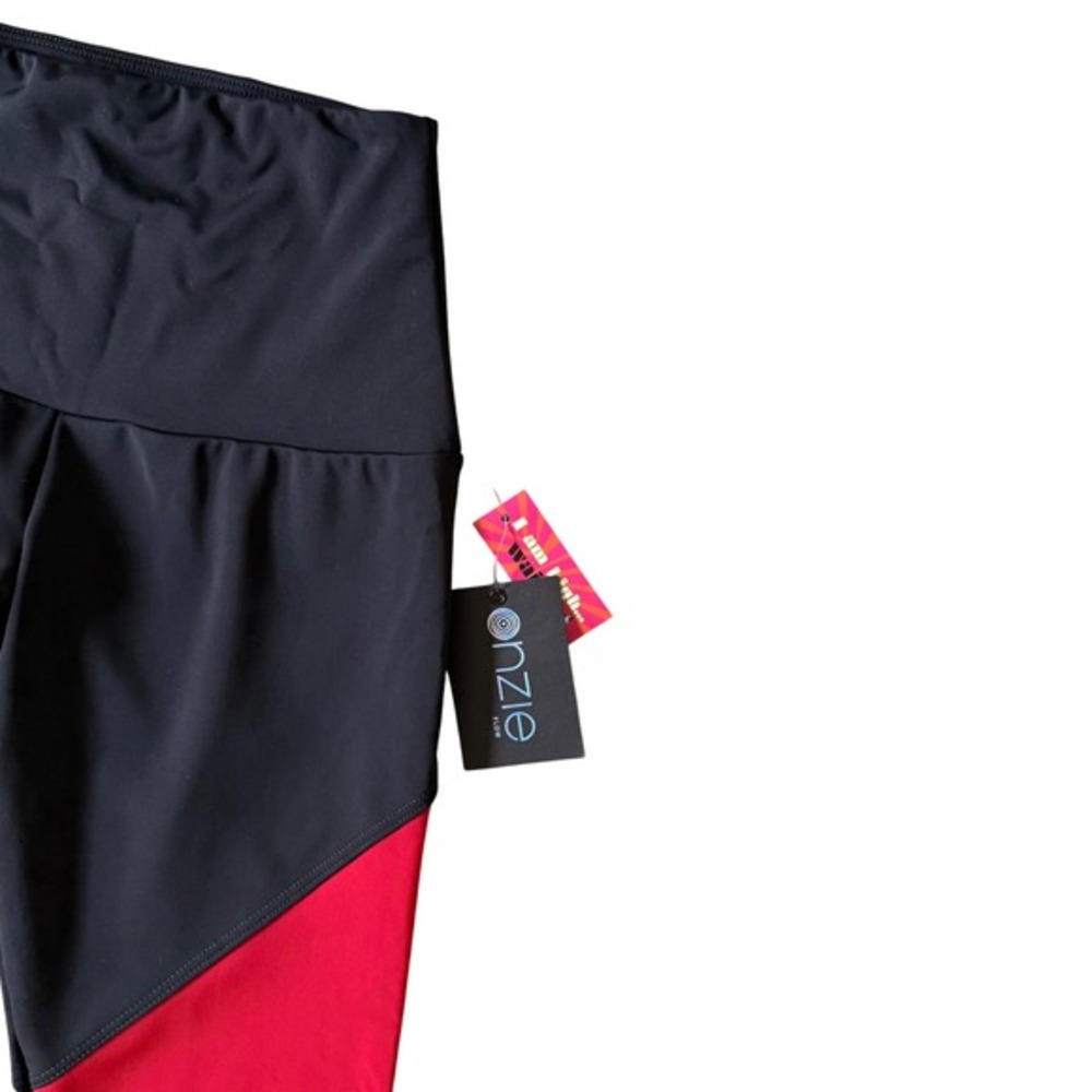 NWT Onzie Womens High Rise Track Legging Black Red White Colorblock Size XS - Picture 3 of 8